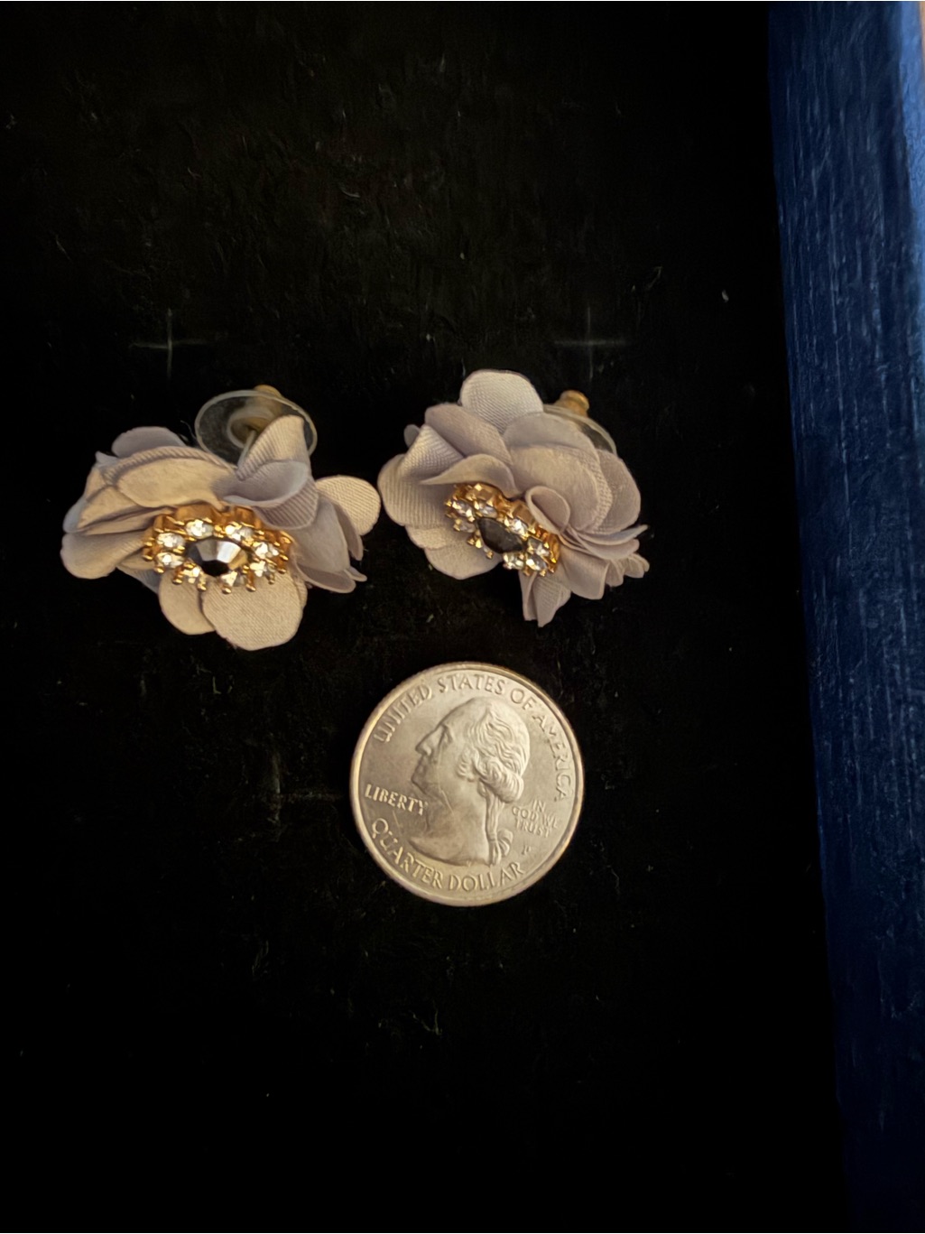 Delicate Floral Crystal Button Earrings In Light Gray